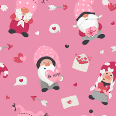 Wall Mural - Seamless pattern with Valentine's Day gnomes