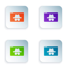 Sticker - Color Browser incognito window icon isolated on white background. Set colorful icons in square buttons. Vector.