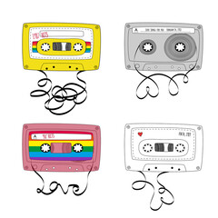 Fototapete - Set of Retro tape cassettes. Vintage mixtape. 1980s and 90s pop songs tapes and stereo music cassettes. Vector illustration