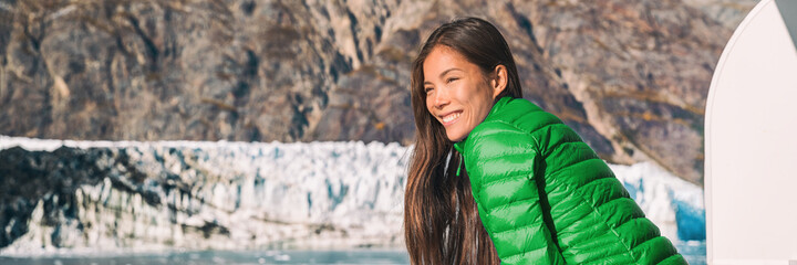 Wall Mural - alaska cruise travel tourist looking at inside passage glacier bay national park. banner of happy as