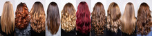 Collage With Many Hairstyles Of Women With Long Curly And Straight Hair, Styles With Bright Highlights
