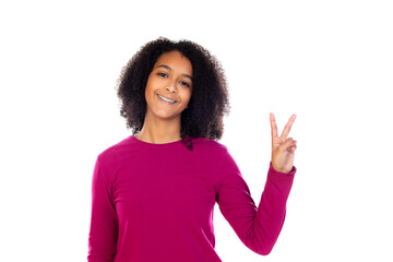 Teenager girl with afro hair wearing pink sweater