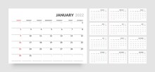 Monthly Calendar Template For 2022 Year. Week Starts On Sunday. Wall Calendar In A Minimalist Style.