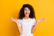 © deagreez - Photo portrait of amazed surprised girl happy cheerful gesturing hands isolated on vibrant yellow color background