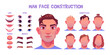 © klyaksun - Man face constructor, avatar of caucasian male character creation heads, hairstyle, nose, eyes with eyebrows and lips. Facial elements for construction isolated on white background, cartoon vector set