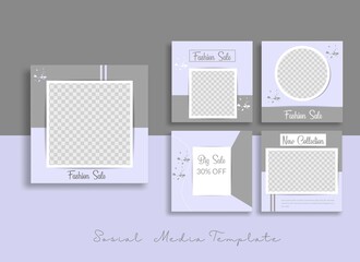Wall Mural - Set of Editable minimal square banner template. Blue white background color with geometric shapes for social media post and web internet ads. Vector
