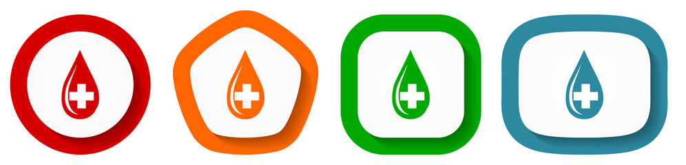 Aufkleber - Blood vector icon set, flat design buttons on white background