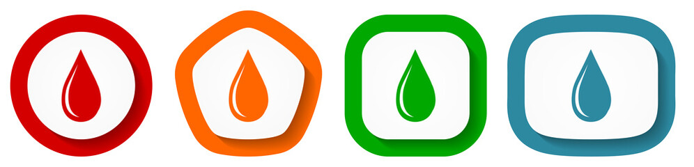 Poster - Water drop vector icon set, flat design buttons on white background