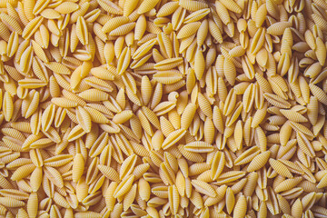 Italian pasta concept. Uncooked raw Italian gnocchetti sardi pasta background.