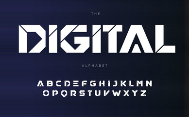 Aufkleber - Digital urban alphabet, bold Futurism style letters. Geometric font with cutting line inside letters. Type for modern futuristic logo, headline, monogram and typography. Vector typographic design