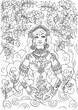 Kerala mural style beautiful woman goddess adult coloring book page for adults, black and white outline