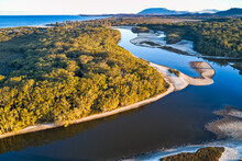 Aerial Of Australian Coastal Lake In The Rainforest
