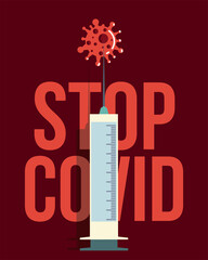 Sticker - vaccine covid 19 stop coronavirus medicine and syringe