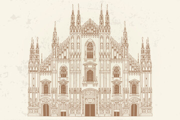 Wall Mural - Vector sketch of Duomo cathedral in Milan, Italy.
