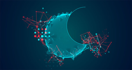 Sphere or virus theme with connected lines in technology style. Wireframe illustration. Abstract 3d grid design.