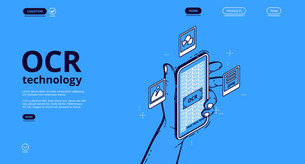 Wall Mural - ocr technology banner. optical character recognition service for scan and digitalisation information