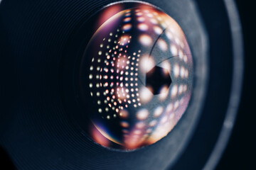 Poster - Beautiful abstract camera lens background multi colored glass reflection.