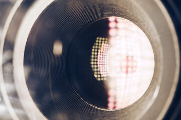 Poster - Beautiful abstract camera lens background multi colored glass reflection.