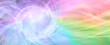 Rainbow Spiraling Vortex Background Banner - beautiful ethereal radiating gaseous energy  field with a spiral on left side with streams of energy trailing across to the right side and space for  copy 