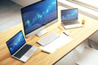 © Pixels Hunter - Computer monitor with abstract financial graph, finance and trading concept. 3D Rendering