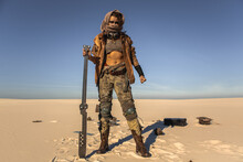 Post-apocalyptic Woman Outdoors In A Wasteland