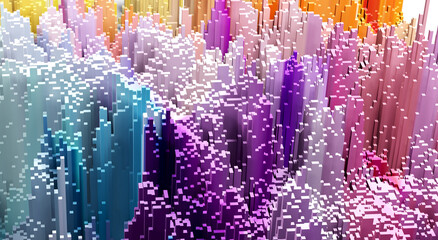 Sci - Fi, Voxel colourful abstract background Business  and technology concept. Illuminated cubes 3D render. Business  and technology concept background 