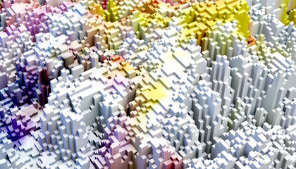 Sci - Fi, Voxel colourful abstract background Business  and technology concept. Illuminated cubes 3D render. Business  and technology concept background 