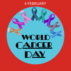 Wall Mural - Vector illustration of a Background for World Cancer Day (February 4) Awareness Ribbon.