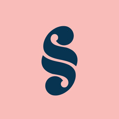 Letter S logo.Decorative creative typographic icon isolated on pink background.Symbol icon for beauty, spa, cosmetics, elegant, luxury brand.Alphabet initial.Swirl element.