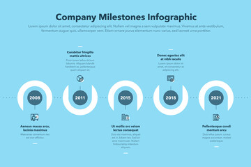Aufkleber - Modern company milestones timeline template - blue version. Easy to use for your website or presentation.