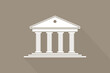 Greek temple. Icon of roman parthenon. Ancient building with columns. Greece architecture with pillar and acropolis. White logo of rome law, bank and pantheon. Antique symbol. Vector