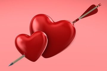 Wall Mural - arrow and heart on pink background. isolated 3d illustration