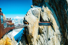 Footbridge On Aiguille Du Midi In Alps
