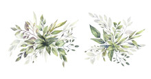 Watercolor Floral Illustration Set - Green Leaf Branches Bouquets Collection, For Wedding Stationary, Greetings, Wallpapers, Fashion, Background. Eucalyptus, Olive, Green Leaves, Etc. High Quality