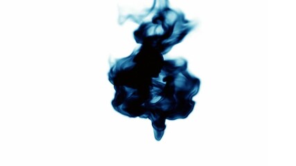 Wall Mural - Blue ink water explosion from above in slow motion. Acrylic ink drops in water on a white background. A powerful explosion of blue color. Blue paint leak.
