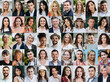 © speed300 - A lot of happy people, Portraits of group headshots in collage mosaic collection. Many smiling multicultural faces looking at camera. Human resource society database concept.