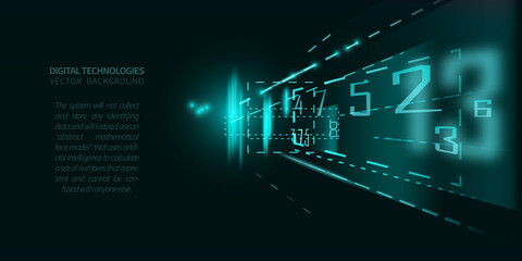 Abstract background with glowing lines and numbers on dark color, concept digital technology.