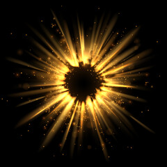 Wall Mural - abstract gold light exploding effect on black background