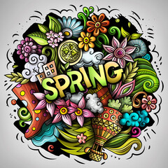 Wall Mural - Spring hand drawn cartoon doodles illustration. Funny seasonal design.