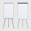 © Yuriy Bogdanov - Empty Flip chart blank on tripod over white background. Office Whiteboard For Business Training in office. Isolated Illustration EPS 10. Board Banner Stand 3d rendering for promotional presentation