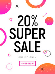 Wall Mural - Super Sale banner 20 percent offer promotion. Vector promo SALE design poster