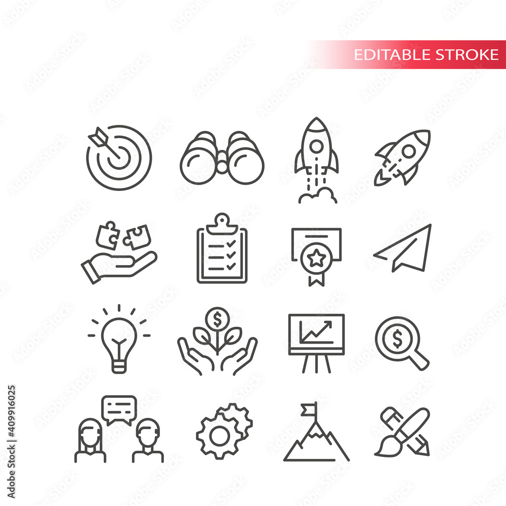 Business startup line vector icon set. Growth, start up development and ...