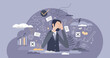 © VectorMine - Information overload or job burnout with stress and chaos tiny person concept