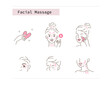 Beauty Girl Take Care of her Face and Use Facial Jade Stone for Gua Sha Massage. Woman Making Skincare Procedures. Skin Care Facial Massage and Relaxation Concept. Flat Vector Illustration and Icons.