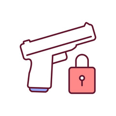 Sticker - Firearm security RGB color icon. Personal safety, protection of life, violence prevention. Gun control. Weapon regulation. Legislation and regulation for guns. Isolated vector illustration