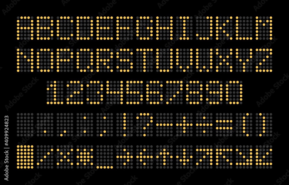 Led display font. Dot light english alphabet, electronic digital board ...