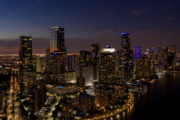  Long exposure night aerial photo Brickell Miami FL