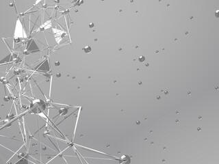 Polygonal abstract structure with connecting molecule lines design for digital technology or science concept.3D illustration and rendering.