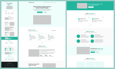 Wall Mural - one page landing website design template for online money transfer & banking template. landing page 