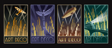 Art Deco Posters, Retro Future Transport, Night Cityscape
